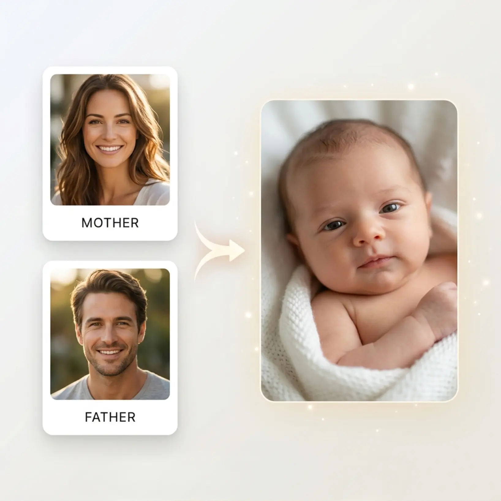 AI Baby Generator AI-generated baby portrait created from two parent photos