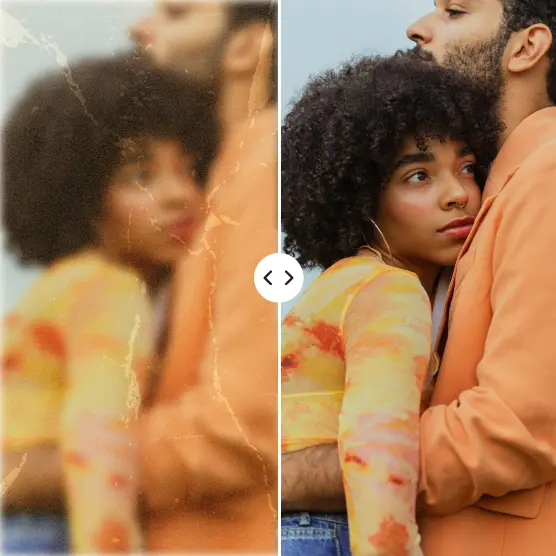 Blurry photo of a couple enhanced to reveal sharp emotion and detail