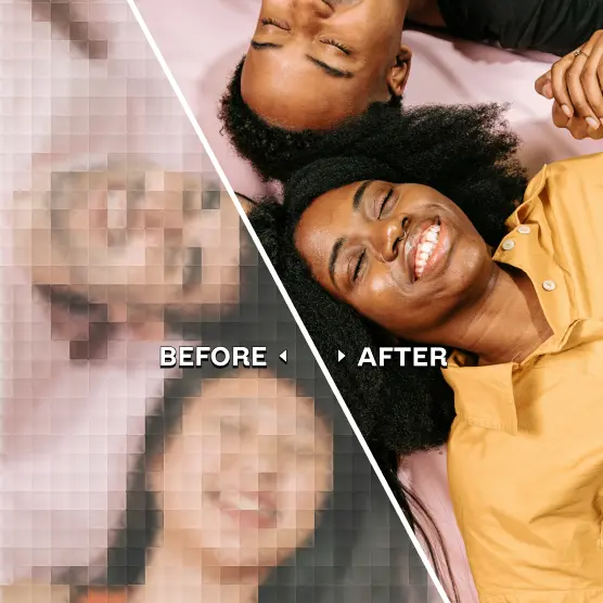 Converted to HD photo of a smiling friends on pink background