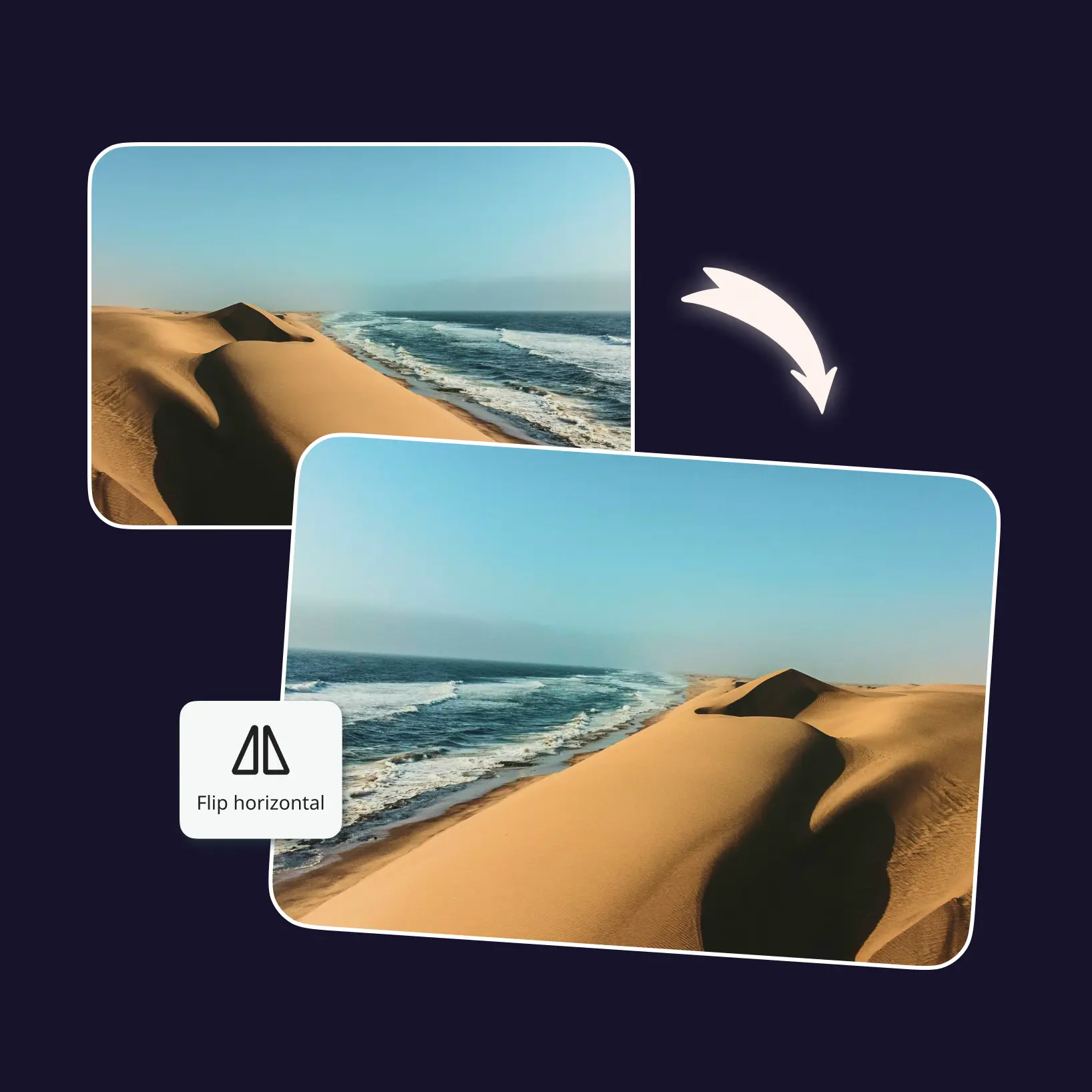 Mirror image photo editor and flip pic online interface