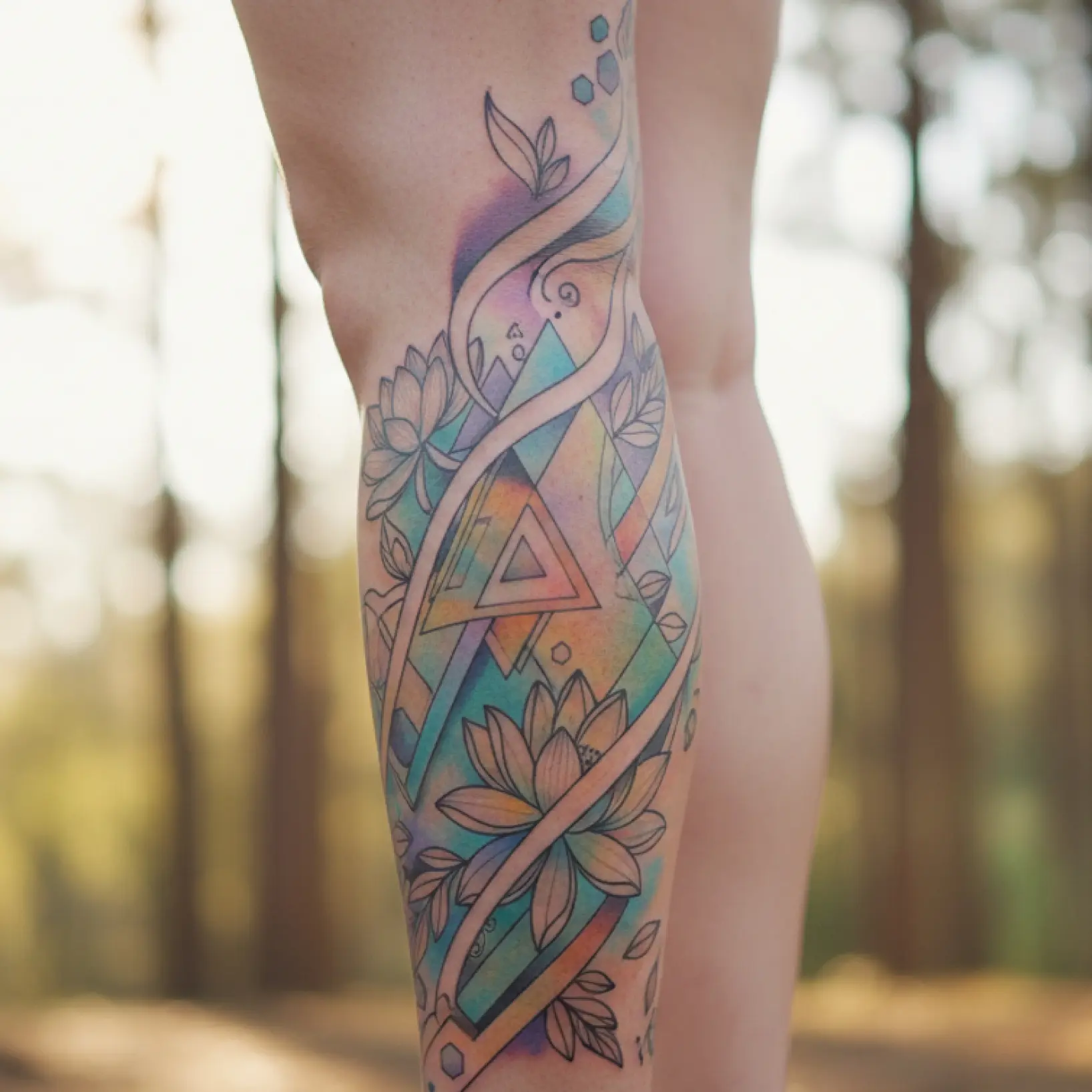 AI-generated custom tattoo design previewed on leg