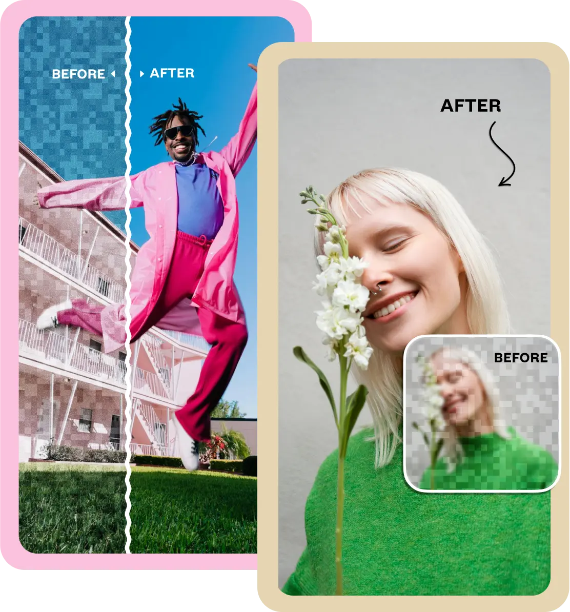 Before and after image upscaling with AI