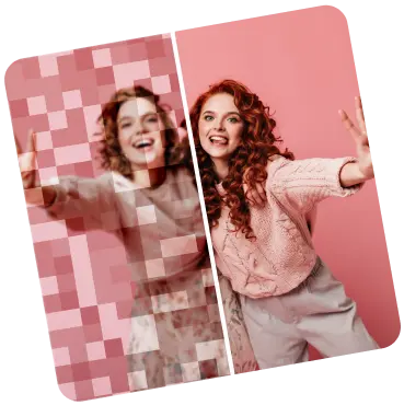 Pixelated image enhanced to HD