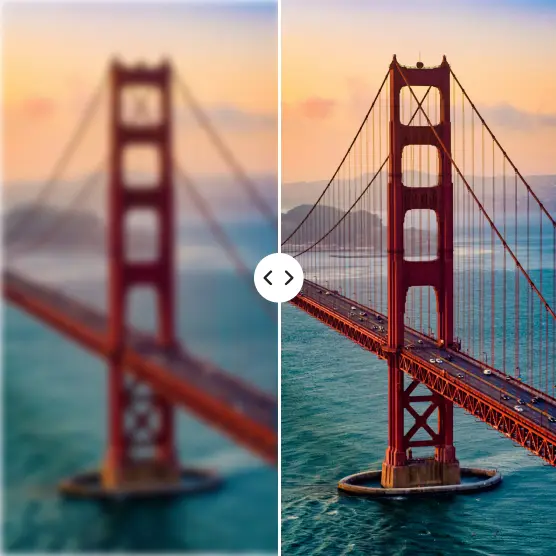 Before and after comparison of the Golden Gate Bridge photo.