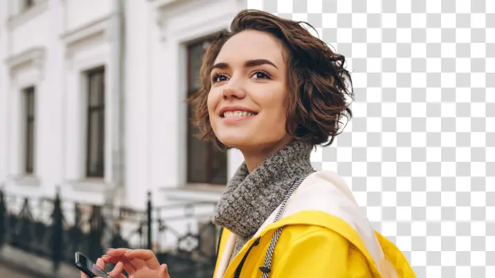 AI Background Remover Woman with city background partially removed