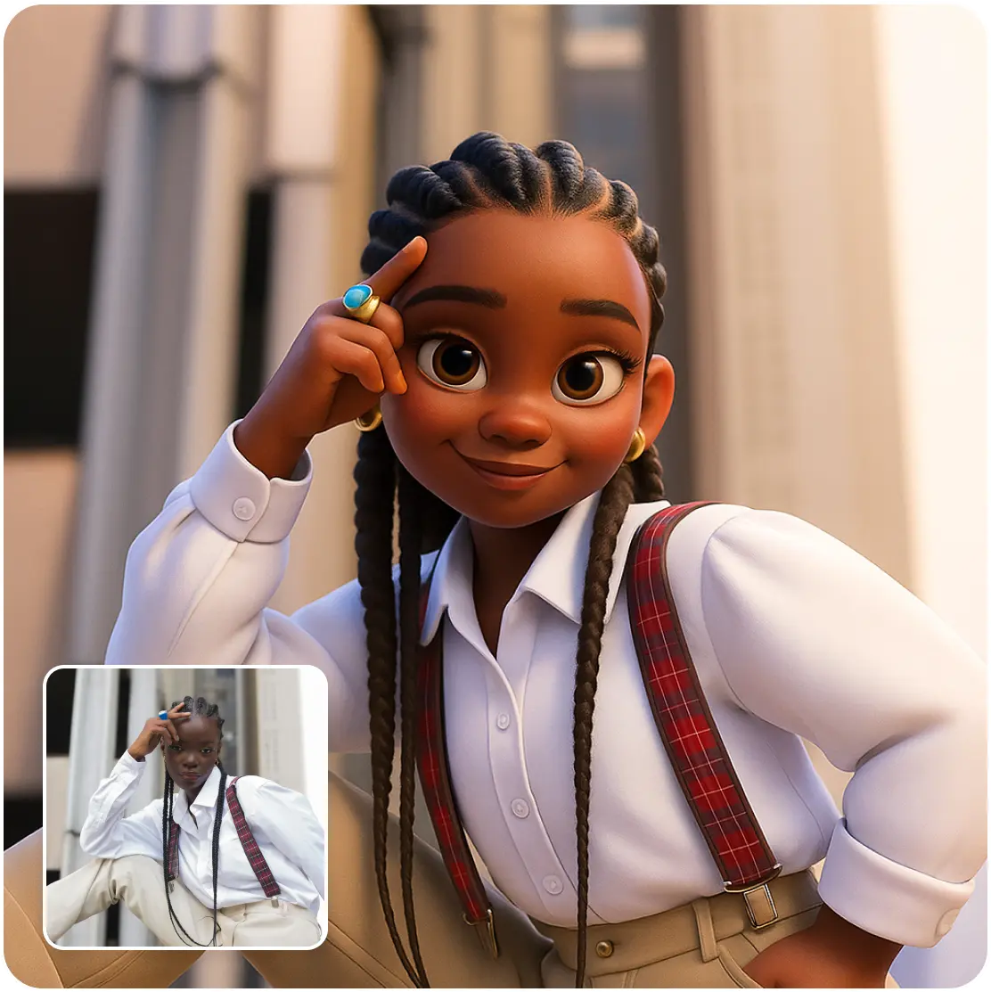 3D animated portrait of a stylish young woman